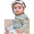 thumbnail image 1 of CARETOO Newborn Baby Girl Casual Clothes Outfit Ruffle Romper Shirt Pants Headband Set Cotton Fabric, 1 of 8