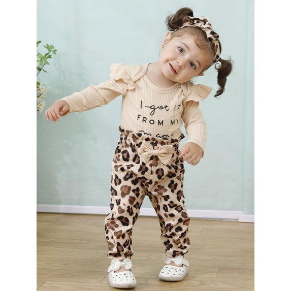 CARETOO Newborn Baby Girls Cotton Clothes Long Sleeve Romper Jumpsuit Pants Outfit Set, 1-12 Months