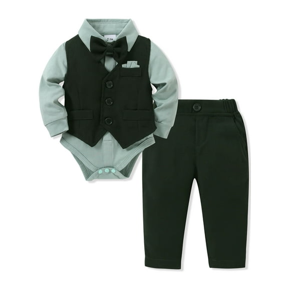 CARETOO Newborn Boy Clothes Formal Outfit Cotton Fabric Onesie Shirt Bowtie Waistcoat Pants 4pcs