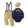 thumbnail image 1 of CARETOO Toddler Baby Boy Clothes 3-24 Months Outfit Formal Dress Shirt Suspender Pants Beret Hat Bow Tie 4pcs, 1 of 17