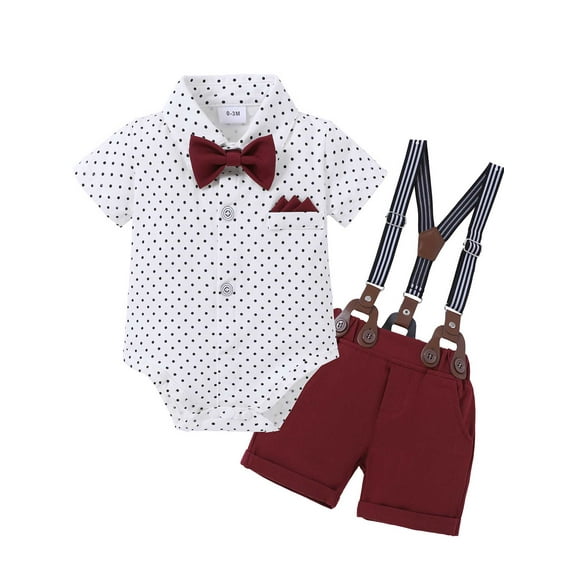 CARETOO Toddler Baby Boy Clothes 3pcs Formal Suit Dress Shirt Suspender Pants Bowtie Cotton Fabric