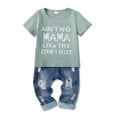 thumbnail image 1 of CARETOO Toddler Baby Boy Clothes Outfit Short Sleeve Letter T-shirt Ripped Jeans 2pcs Set Boy Suit, 1 of 5