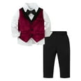 thumbnail image 1 of CARETOO Toddler Baby Boy Clothes Suit 2-7T Formal Dress Shirt Bowtie Velvet Waistcoat Pants 4PCS, 1 of 19