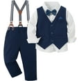 thumbnail image 1 of CARETOO Toddler Baby Boy Clothes Suit 5Pcs Gentleman Wedding Outfit Dress Shirt+Vest+Bow Tie+Suspender Pant Formal Set 12M-5T, 1 of 7