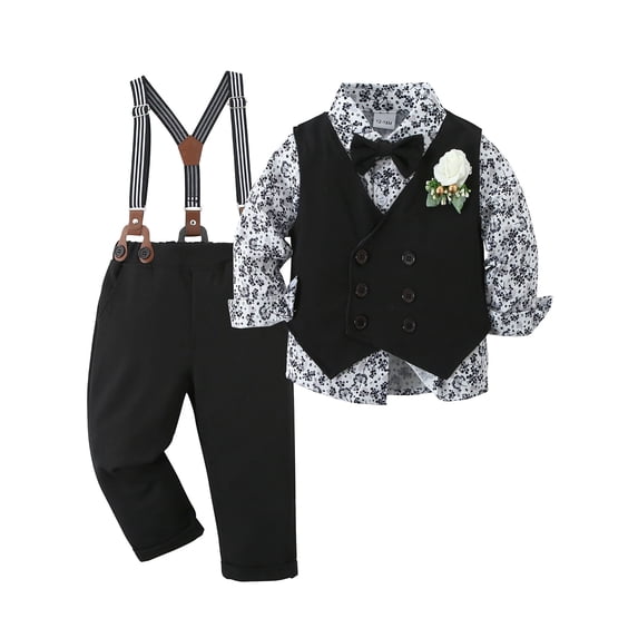 CARETOO Toddler Baby Boy Clothes Suit Gentleman Outfits Formal Dress Shirt Bowtie Vest Suspender Pants