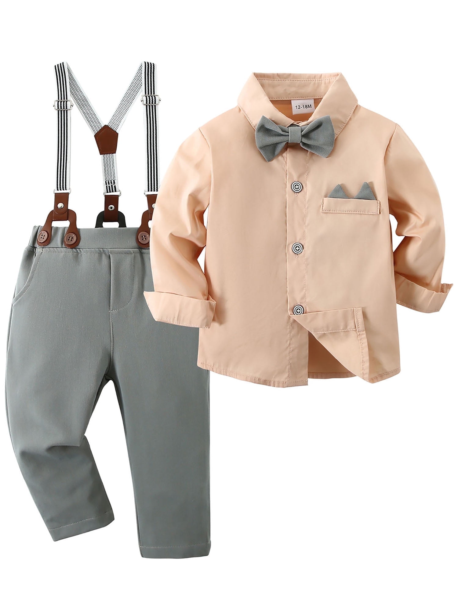 CARETOO Toddler Baby Boy Clothes Suit Gentleman Wedding Formal Dress Shirt Bowtie Suspender Pants