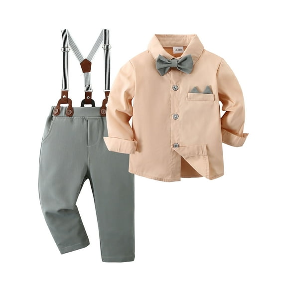 CARETOO Toddler Baby Boy Clothes Suit Gentleman Wedding Formal Dress Shirt Bowtie Suspender Pants