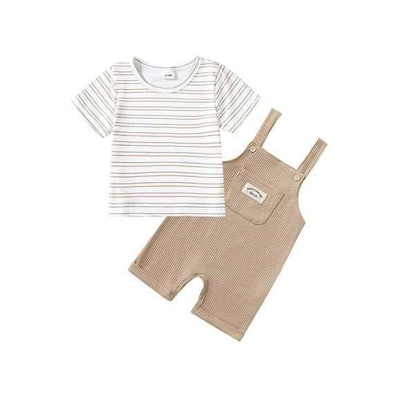 CARETOO Toddler Baby Boys Clothes Summer Outfit T-Shirt Jumpsuit Set Cotton Fabric Cute Solid Color