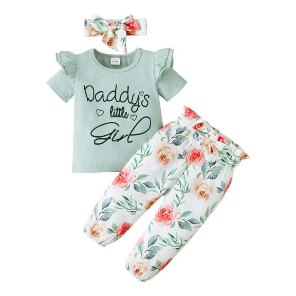 CARETOO Toddler Baby Girl Clothes 1-5T Summer Girls 3Pcs Outfits Short Sleeve Top Shorts Headband