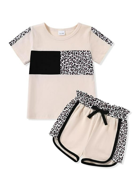 Toddler Baby Girl Clothes 12M-5T Summer Casual Outfits Tops Leopard Camo Printed Shorts Set