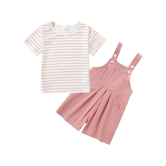 CARETOO Toddler Baby Girl Clothes Stripe Short Sleeve T-Shirt Suspender Overalls Shorts Set 2Pcs Summer Outfits