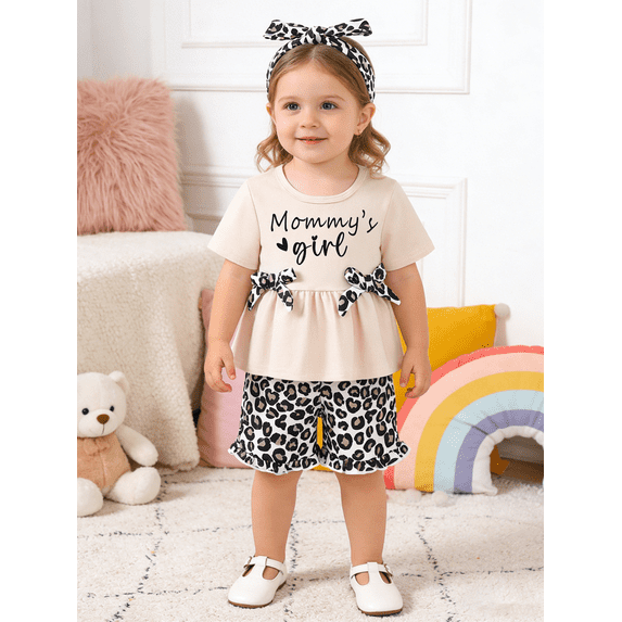 CARETOO Toddler Baby Girl Clothes Summer Outfits Set Short Sleeve T-Shirt Casual Shorts Headband 3Pcs Infant Girl Clothing 95% Cotton