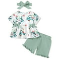 thumbnail image 1 of CARETOO Toddler Baby Girl Clothes Summer Outfits Set T-Shirt Casual Shorts Headband 3Pcs 95% Cotton, 1 of 16