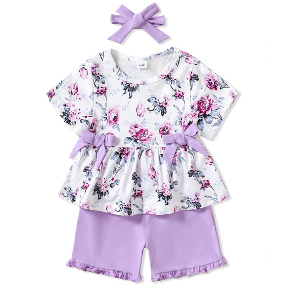 CARETOO Toddler Baby Girl Clothes Summer Outfits Set T-Shirt Casual Shorts Headband 3Pcs 95% Cotton