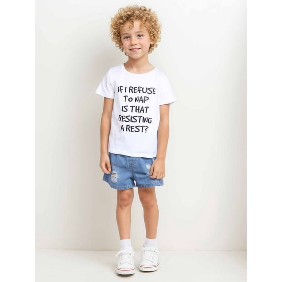 CARETOO Toddler Boy and Girl Clothes 2Pcs Casual Outfit Short Sleeves Tops Short Ripped Jeans Summer