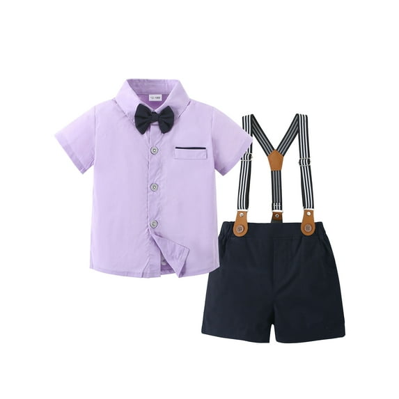 CARETOO Toddler Boy Clothes 1-5T Formal Suit Shirtr Suspender Pants Bowtie Cotton Fabric Outfit