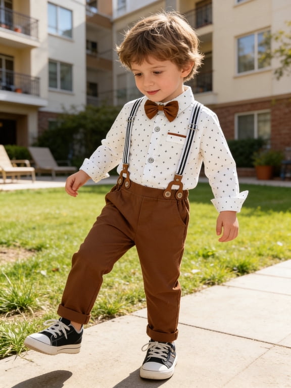 Toddler Boys Suit Boys Formal Outfit Set Dress Shirt Bowtie Suspender Pants 1-5T Baby Boy Church Christening Wedding Easter Clothes 3T