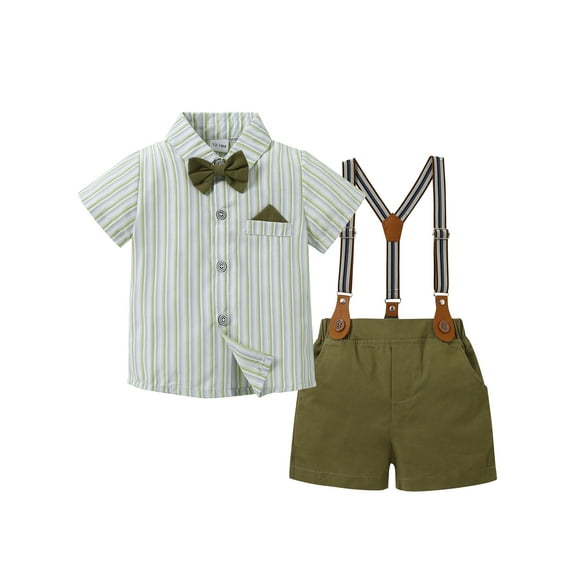CARETOO Toddler Boy Clothes 1-5T Suit Plaid Shirt Suspender Pants Tie Toddler Cotton Fabric Outfit