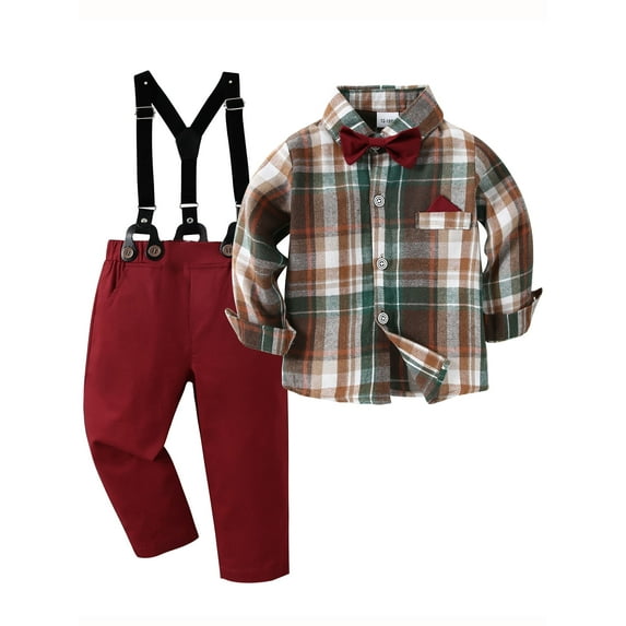 CARETOO Toddler Boy Clothes Boys Gentleman Outfit Formal Dress Shirt Bowtie Suspender Pant 1-5M 3Pcs