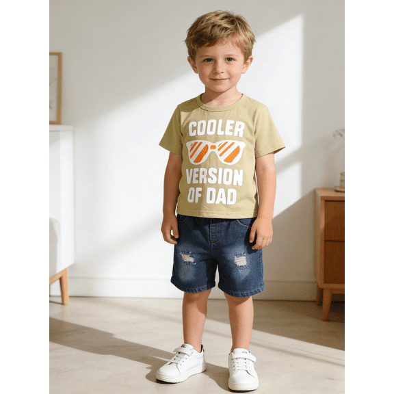 CARETOO Toddler Boy Clothes Summer Casual Sports Outfits Short Sleeve T Shirt Tee Denim Shorts Cotton Fabric Set