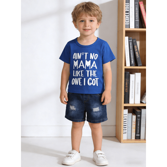 CARETOO Toddler Boy Clothes Summer Casual Sports Outfits Short Sleeve T Shirt Tee Denim Shorts Cotton Fabric Set