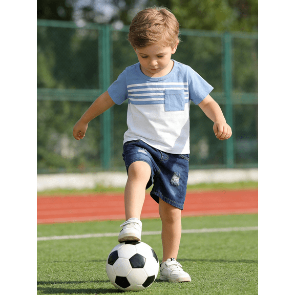 CARETOO Toddler Boy Clothes Summer Casual Sports Outfits Short Sleeve T Shirt Tee Denim Shorts Cotton Fabric Set