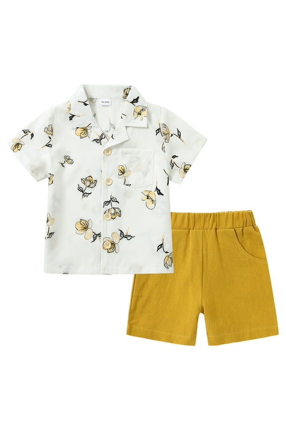 Toddler Boy Summer Outfits Short Sleeve Button Down Shirt Tops & Casual Shorts Sets Baby 2T 3T 4T 5T Clothes