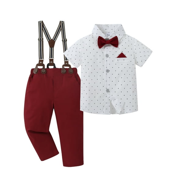 CARETOO Toddler Boy Clothes Dress Shirt Bowtie Suspender Pants Formal Outfit 3Pcs 95% Cotton 1-5T