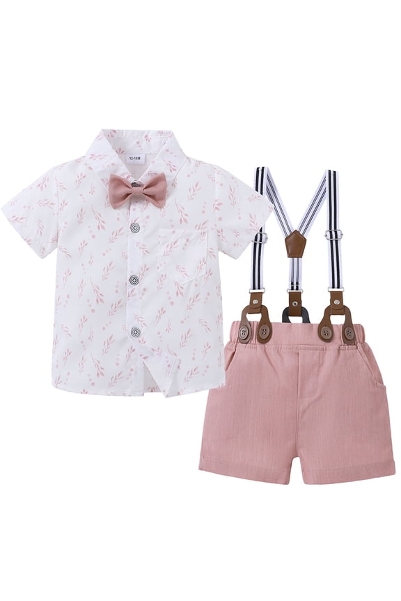 Toddler Boy Clothes Formal Outfit Bowtie Dress Shirt Suspender Pants Cotton Fabric 3pcs Set