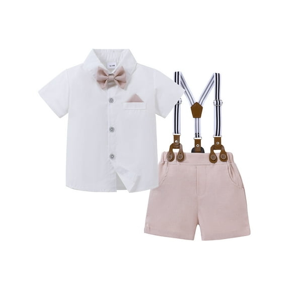 CARETOO Toddler Boy Clothes Formal Suits Cotton Fabric Shirt Suspender Pants Outfit Sets Party 1-5T