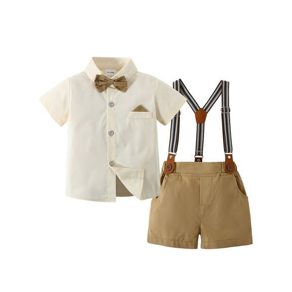 CARETOO Toddler Boy Clothes Formal Suits Cotton Fabric Shirt Suspender Pants Outfit Sets Party 1-5T