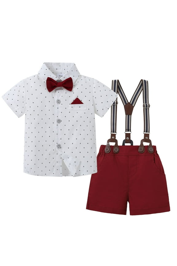 Toddler Boy Clothes Formal Suits Cotton Fabric Shirt Suspender Pants Outfit Sets Party 1-5T