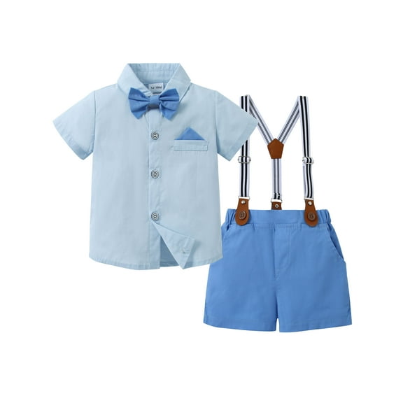 CARETOO Toddler Boy Clothes Formal Suits Cotton Fabric Shirt Suspender Pants Outfit Sets Party 1-5T