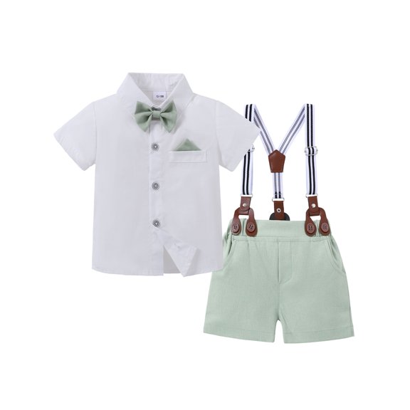 CARETOO Toddler Boy Clothes Formal Suits Cotton Fabric Shirt Suspender Pants Outfit Sets Party 1-5T