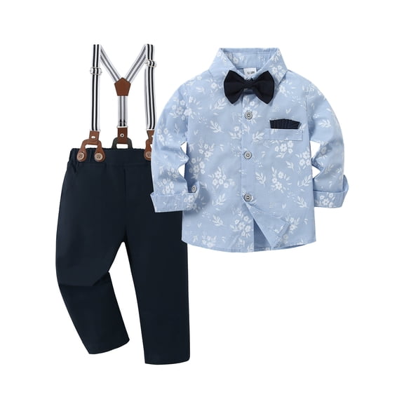 CARETOO Toddler Boy Clothes Gentleman Outfits Formal Dress Shirt Bowtie Suspender Pants 3Pcs Cotton