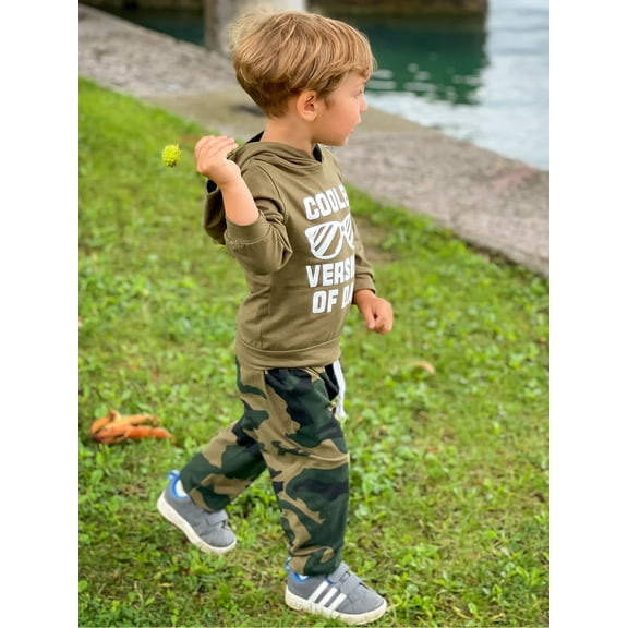 CARETOO Toddler Boy Outfit Camouflage Boys Clothes Sets 2Pcs Infant Toddler Outfit Letter Casual Hoodie Cotton Fabric Pants Set 1-5T