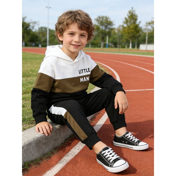 CARETOO Toddler Boy Clothes Long Sleeve Tracksuit Outfits Casual Hoodie Sweatshirt Elastic Waistband Sweatpants Set 2pcs