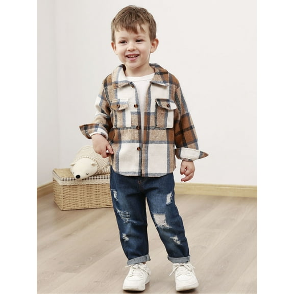 CARETOO Toddler Boy Clothes Outfit Infant Shirt Denim Jeans Pants Fall Casual Cotton Fabric Set 2Pcs