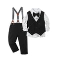 thumbnail image 1 of CARETOO Toddler Boy Clothes Set Formal Suit Shirt Waistcoat Suspender Pants Tie 12M-5T Cotton Fabric, 1 of 17