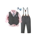 thumbnail image 1 of CARETOO Toddler Boy Clothes Set Tuxedo Formal Shirt Waistcoat Suspender Pants Necktie Bowtie 12M-5T, 1 of 13