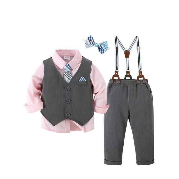 CARETOO Toddler Boy Clothes Set Tuxedo Formal Shirt Waistcoat Suspender Pants Necktie Bowtie 12M-5T