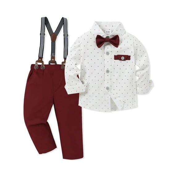 CARETOO Toddler Boy Clothes Suit Dress Shirt Bowtie Suspender Pants Boys Gentleman Outfits 3Pcs Set