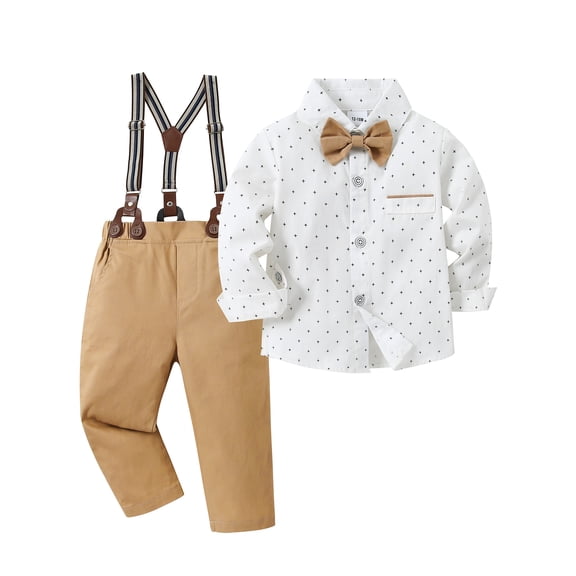 CARETOO Toddler Boy Clothes Suit Formal Dress Shirt Bowtie Suspender Pants Gentleman 3Pcs Outfits