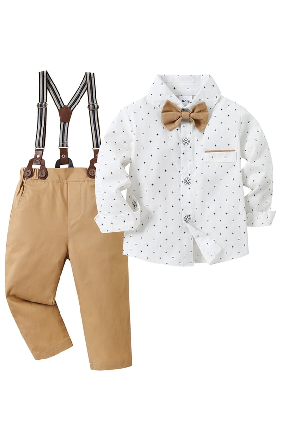 Toddler Boy Clothes Suit Formal Dress Shirt Bowtie Suspender Pants Gentleman 3Pcs Outfits
