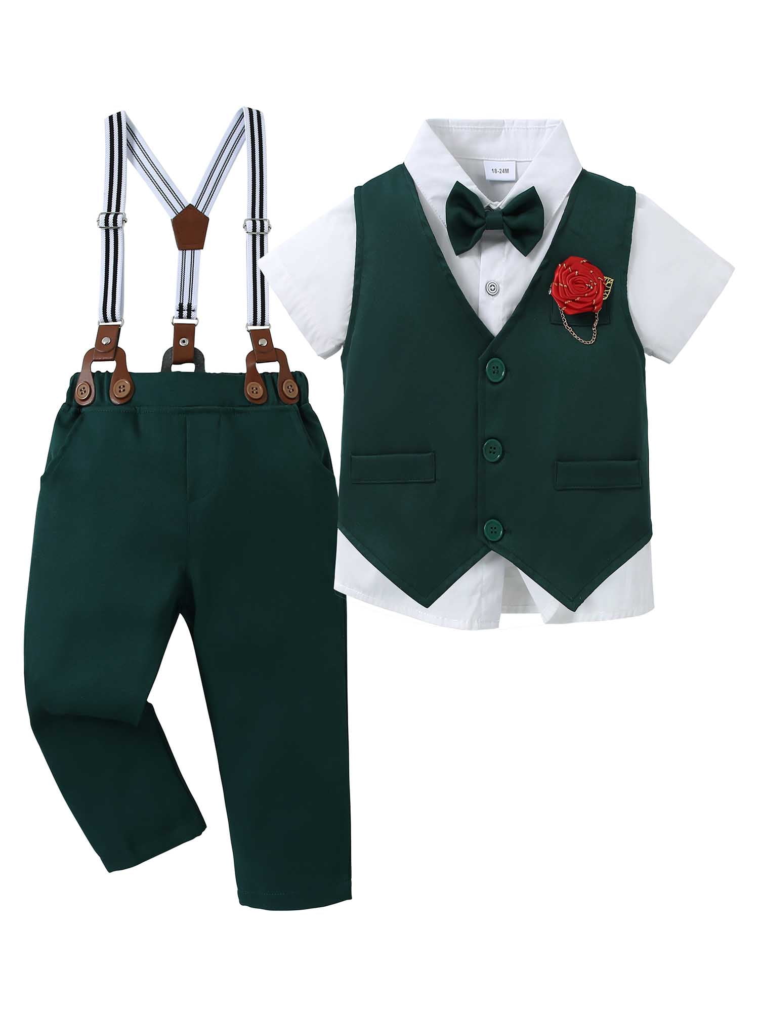 CARETOO Toddler Boy Clothes Suit Shirt Bowtie Vest Corsage Suspender ...