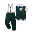 thumbnail image 1 of CARETOO Toddler Boy Clothes Suit Shirt Bowtie Vest Corsage Suspender Pants 5Pcs Set Formal Outfits, 1 of 15