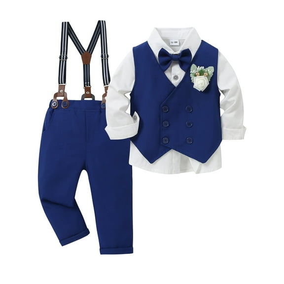 CARETOO Toddler Boy Clothes Suit Wedding Outfits Dress Shirt Pants Vest Corsage Bowtie 5Pcs Set