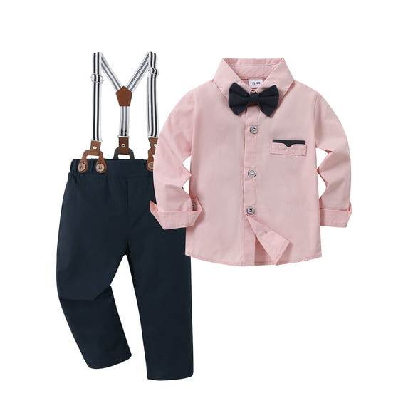 CARETOO Toddler Boy Clothes Suits Little Boys Set Dress Shirt Bowtie Suspender Pants 3Pcs Outfits