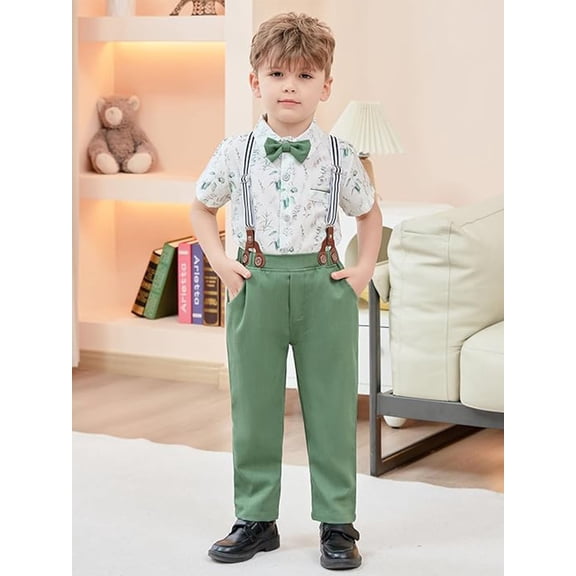 CARETOO Toddler Boy Clothes Suits Shirt Bowtie Suspender Pants Wedding Formal Outfit Cotton Fabric