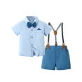 thumbnail image 1 of CARETOO Toddler Boy Clothes Suits Summer Formal Short Shirt Bowtie Suspender Shorts Cotton Fabric, 1 of 13